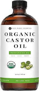 Kate Blanc Cosmetics Castor Oil for Face, Hair & Skin (16oz, Organic, Cold Pressed, Hexane-Free) Moisturizer for Eyelashes, Eyebrows, and Scalp