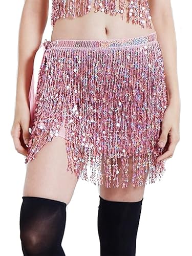 Skwodico Sequins Wrap Skirts Belly Dance Hip Tassels For Women And Girls Bskg2209 (Bskg2209Pink) #TOP4