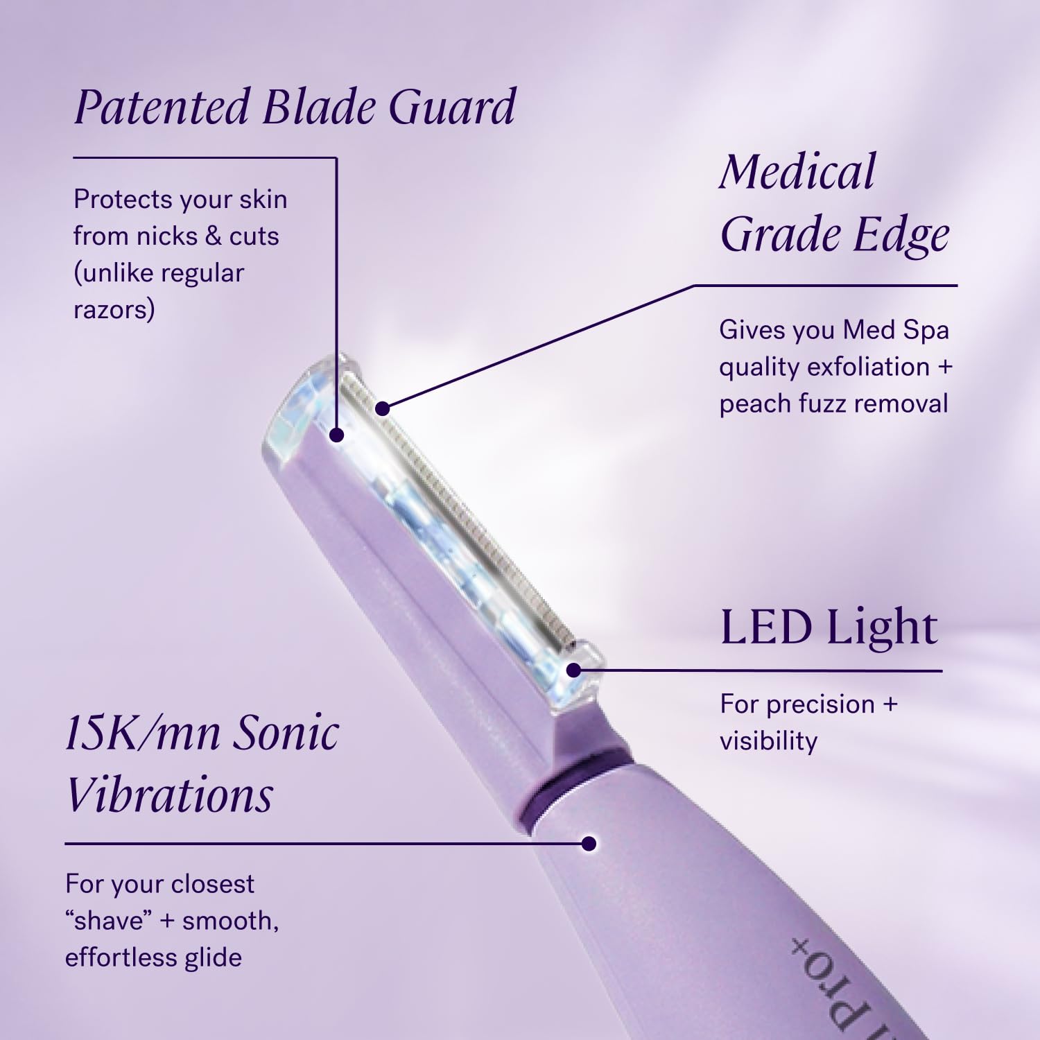 Michael Todd Beauty Sonicsmooth Pro+ Dermaplane - Maquinilla de afeitar para mujer con sistema de dermaplaning de corte de cejas y cara con luz LED, removedor de pelusas de melocotón, 16 cuchillas de
