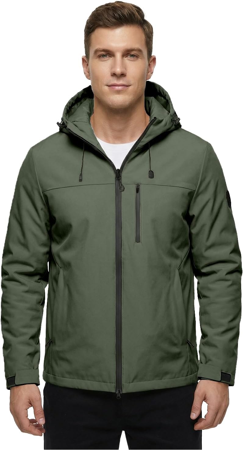 Non-Bulky Thermal Winter Outerwear Jackets for Men Cold Weather with Hood Water Wind Rainproof for Outdoor Casual