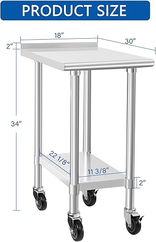 Miniatura 8 de HARDURA Mesa de acero inoxidable de 24 x 60 pulgadas con ruedas NSF mesa de preparación comercial resistente con protector contra salpicaduras de 2