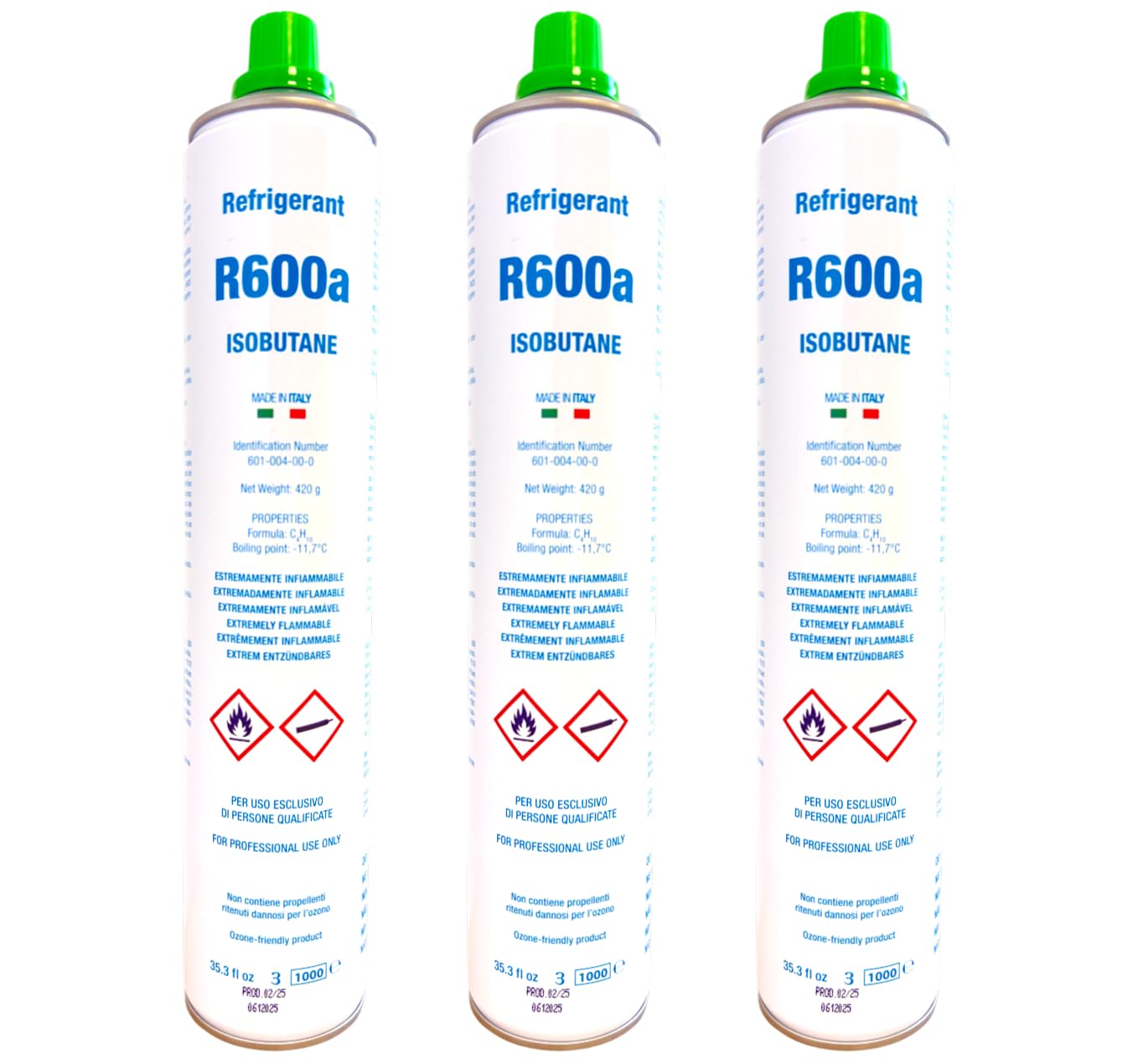 R600a Isobutano Gas Refrigerante Ecológico 1260g Pack 3 Envases Sin Válvula