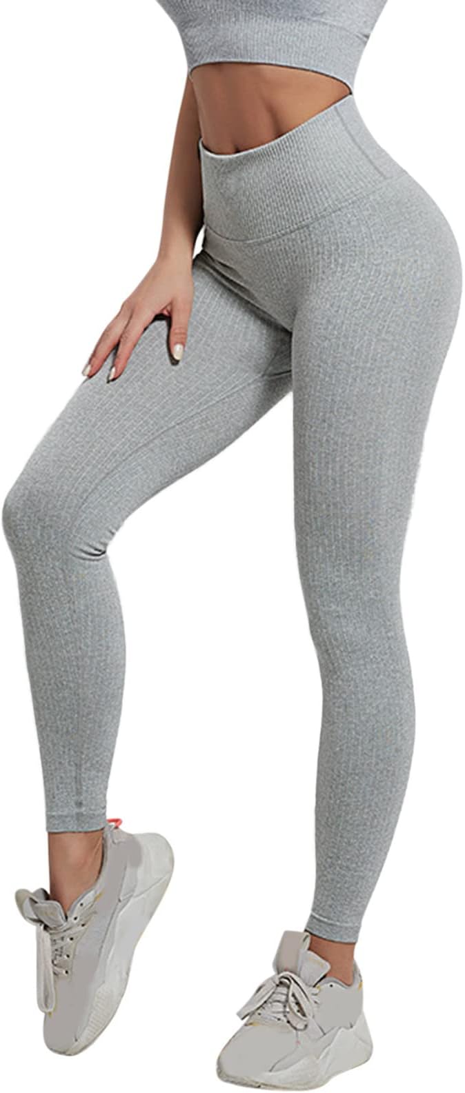 Ladies Gym Leggings - High Waist Women's Solid Workout Leggings Elastic Athletic Yoga Fashion Pants for Fitness