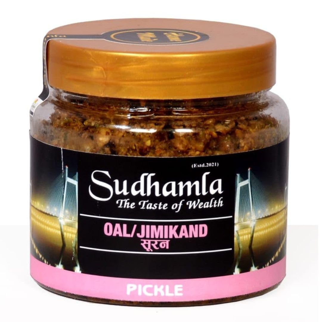 Sudhamla Jimikand Pickle Suran Ka Achar 200g Less Oil Homemade Jimikand Pickle, Ready To Eat Delicious Kanda Pachadi Achar Healthy Pickles No Preservatives 100% Glass Jar Packed - 200 gm