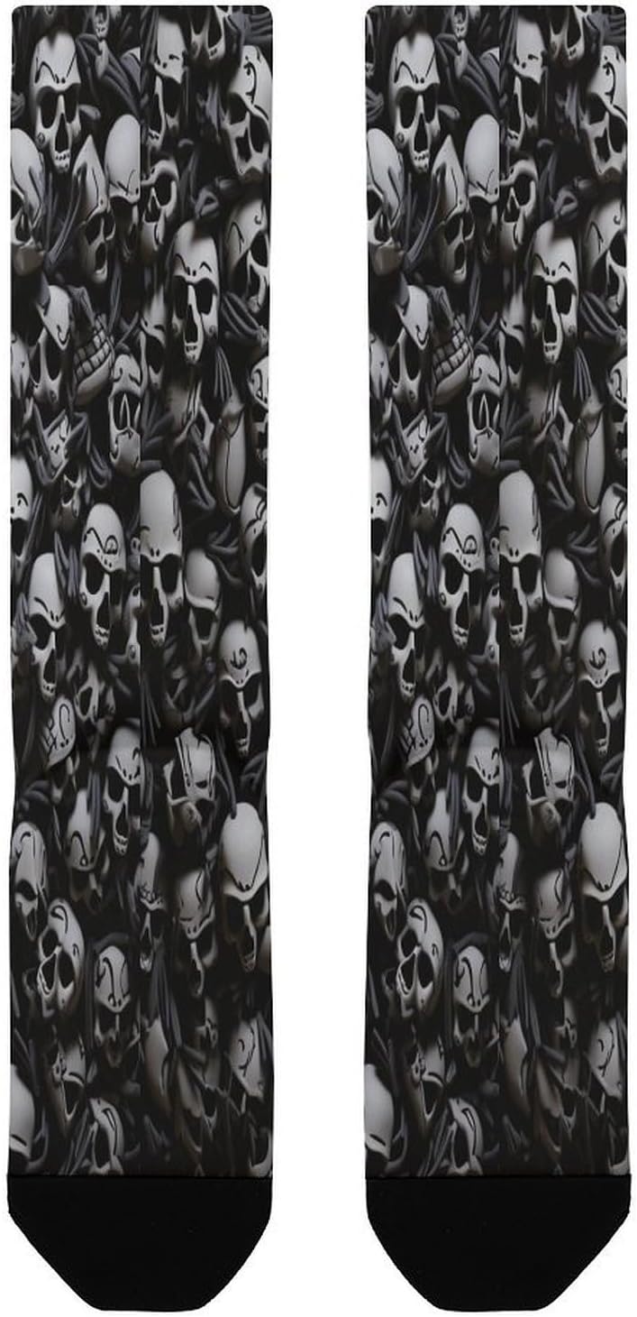 Black And White Skulls Compression Sock Circulation Support Socks Lightweight Knee High Tube Sock Over-The-Calf Sock for Adult