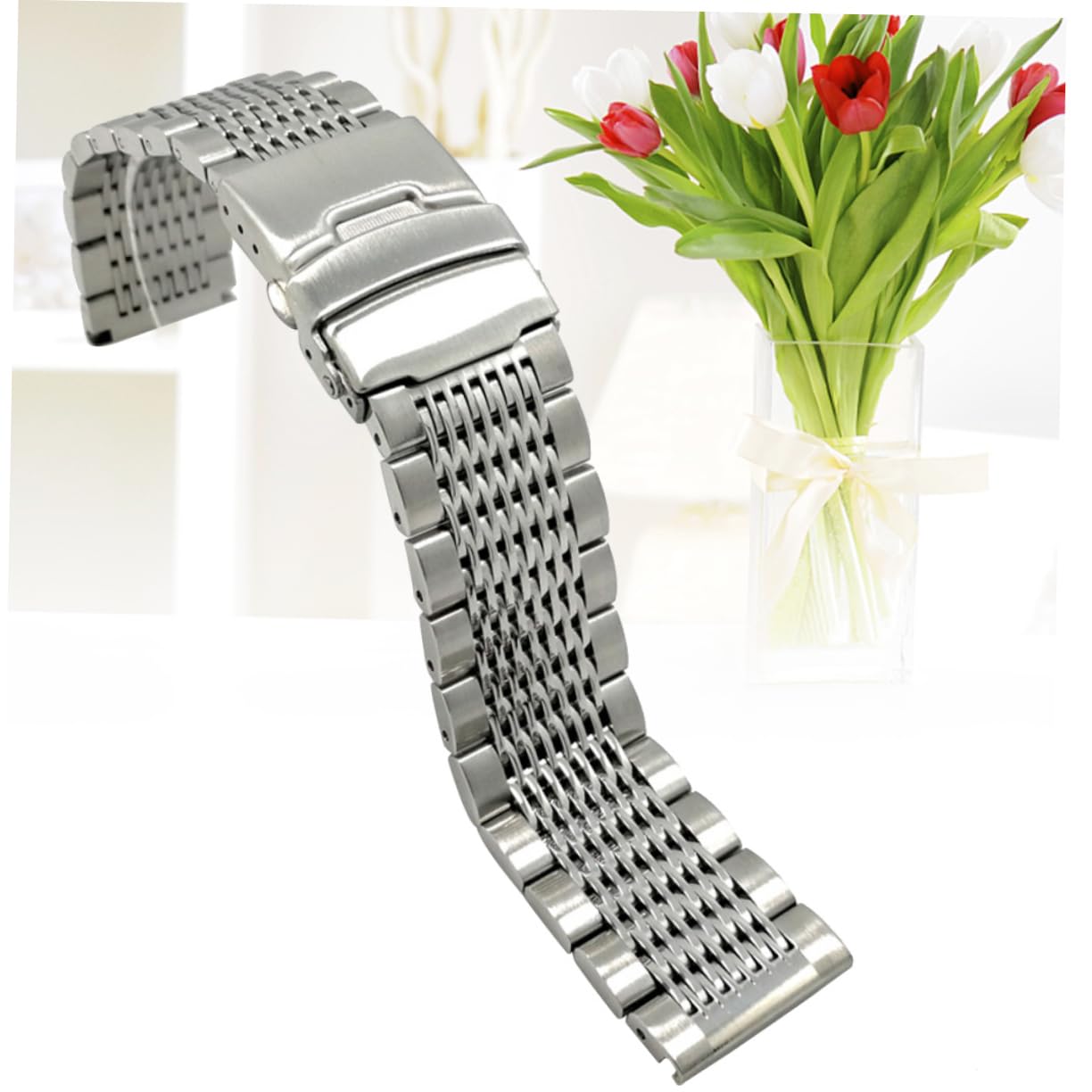 KOMBIUDA Bracelet de Montre de 20mm en Acier Inoxydable, Argenté