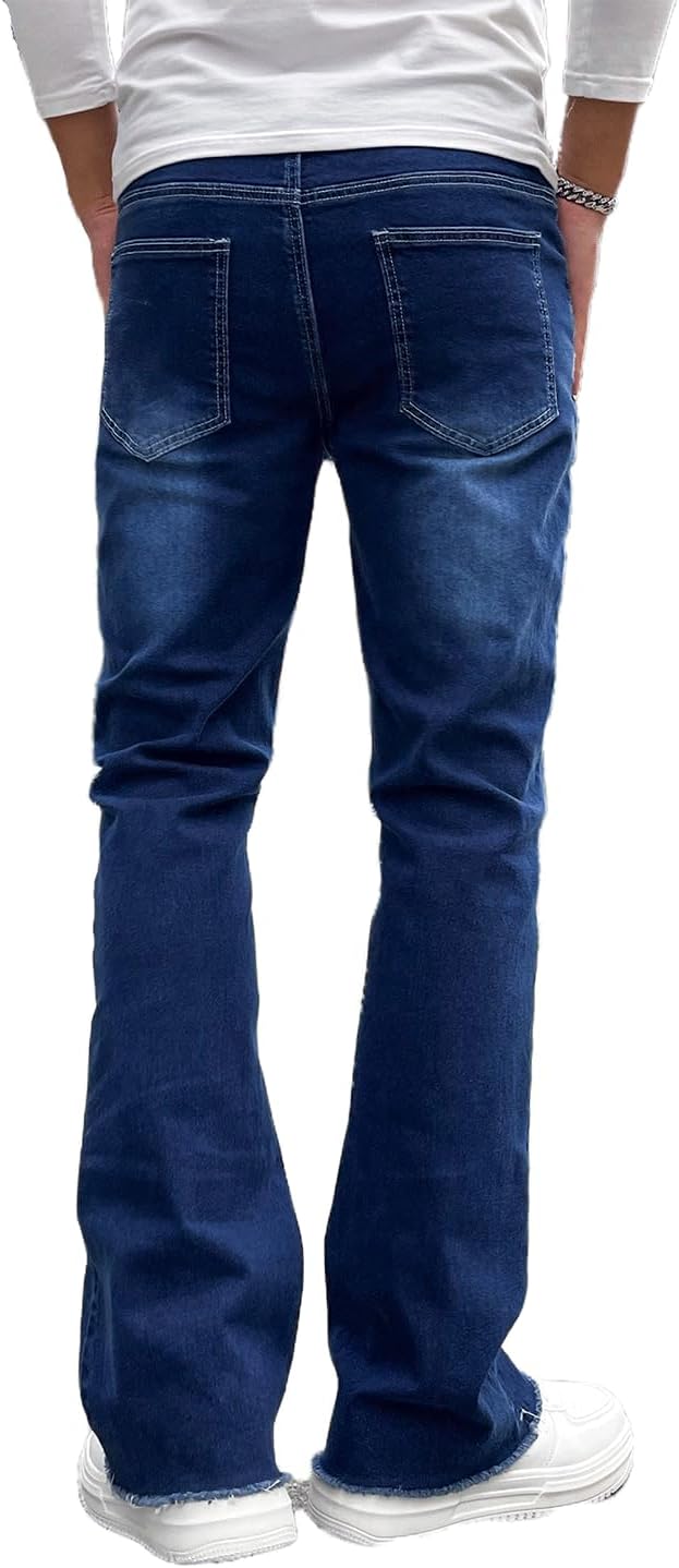 Men's Straight Leg Boot Cut Jeans Stretch Slim Fit Flared Jeans Light Wash Vintage Skinny Denim Pants - Image 6