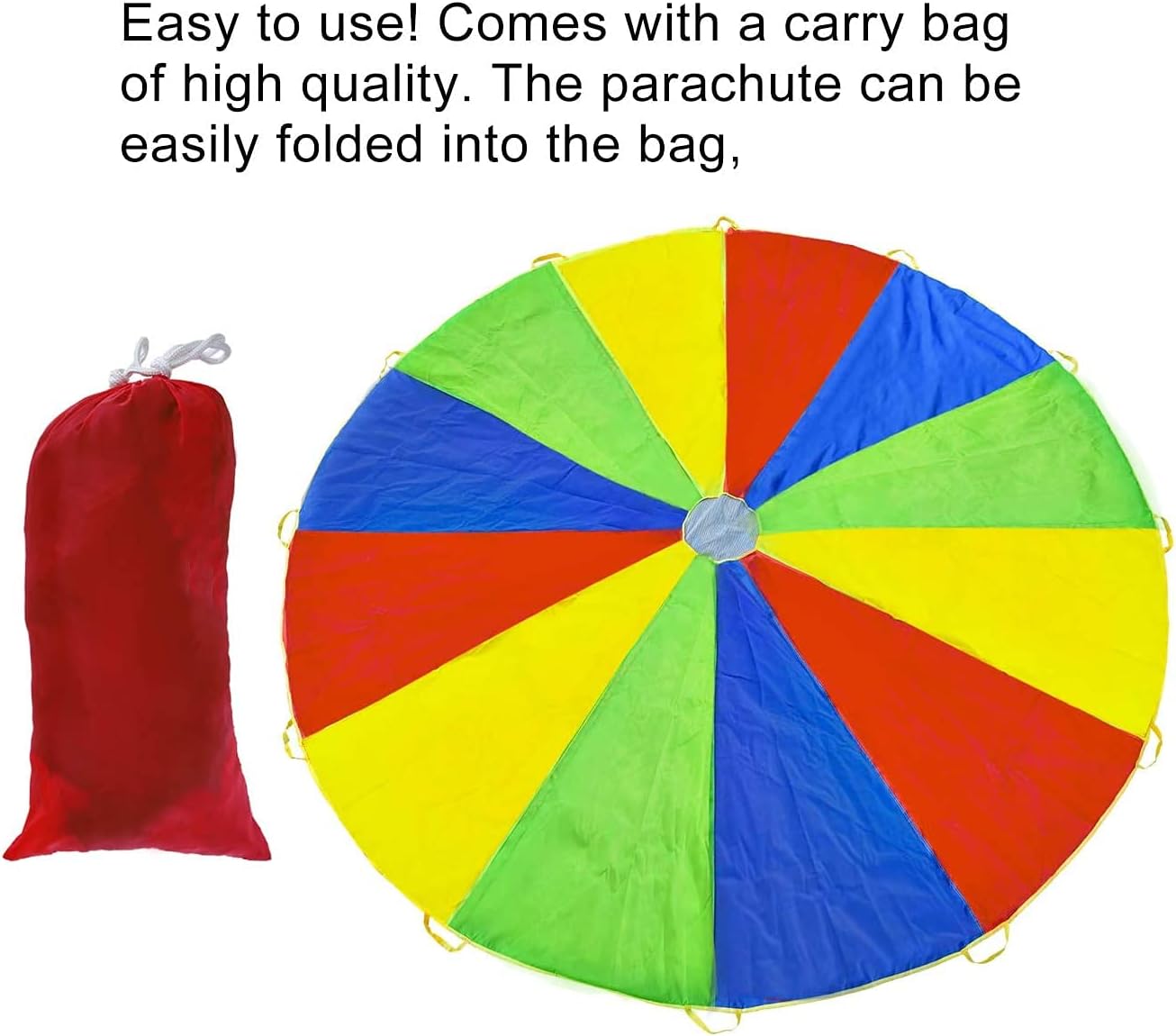 Parachute with Handles 6ft 8ft 10ft 12ft 16ft 20ft Play Parachute Games for Outdoor Team Games,You Can Also Use it for Trampoline Cover Picnic Mat Furniture Cover