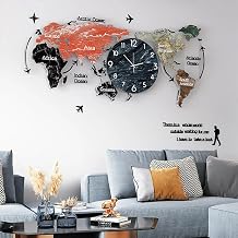 Modern Wall Clock, Large World Map Wall Clock with LED Digital Display, Acrylic & Glass Decorative Wall Art for Living Room, Office, Bedroom