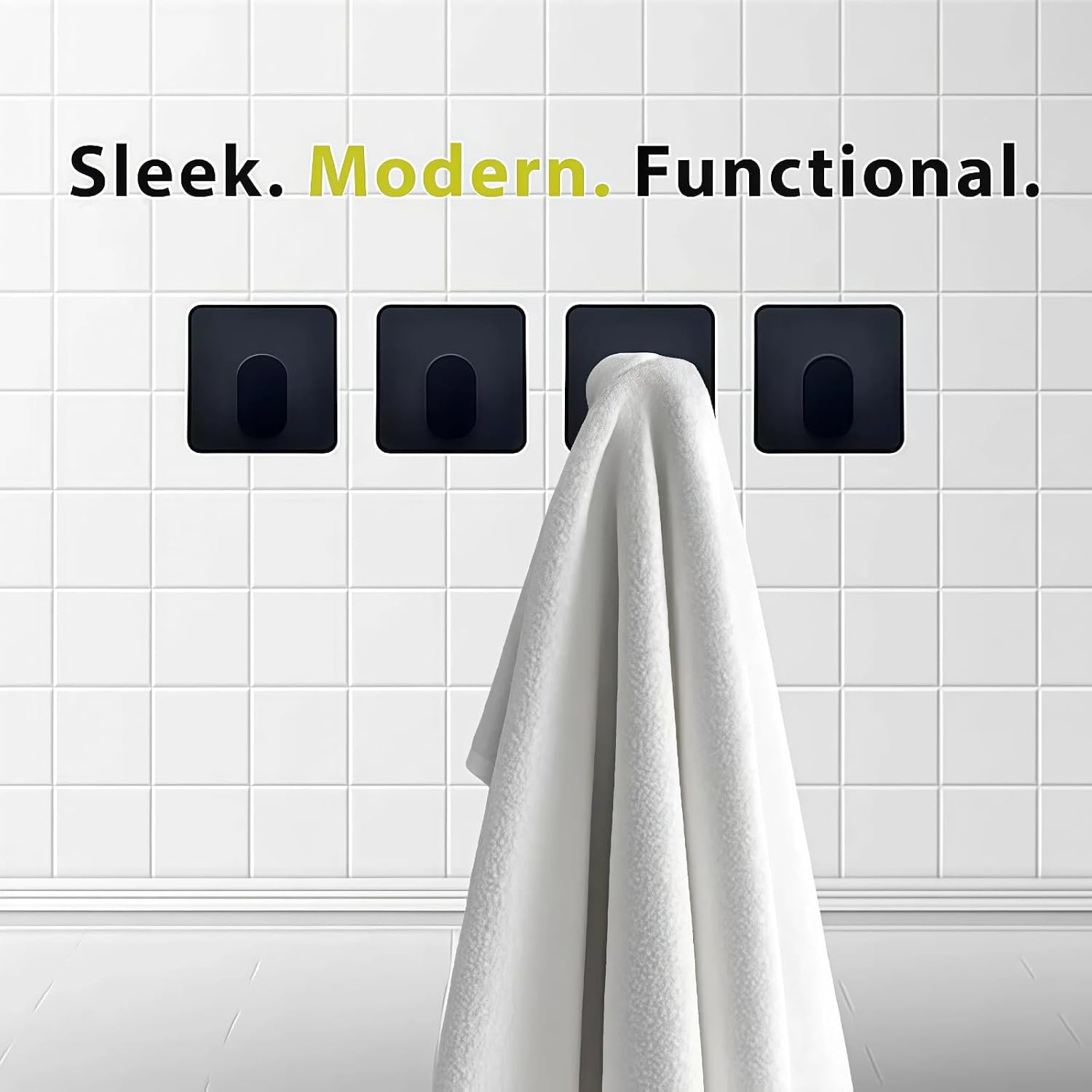 SALAN Adhesive Towel Hooks, 5 Pack Heavy Duty Wall Hooks 15lb Max, No Drilling Sticky Hooks for Bathroom, Kitchen, RV & Camper, Waterproof Rustproof Stainless Steel Hooks for Towels, Robes, Coats