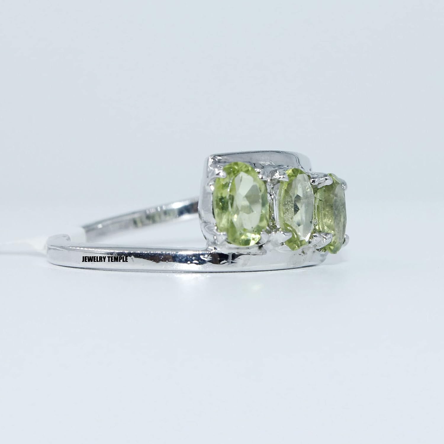August birthstone peridot rings for woman girls sterling silver cocktail band 6x4 mm Natural Gemstone