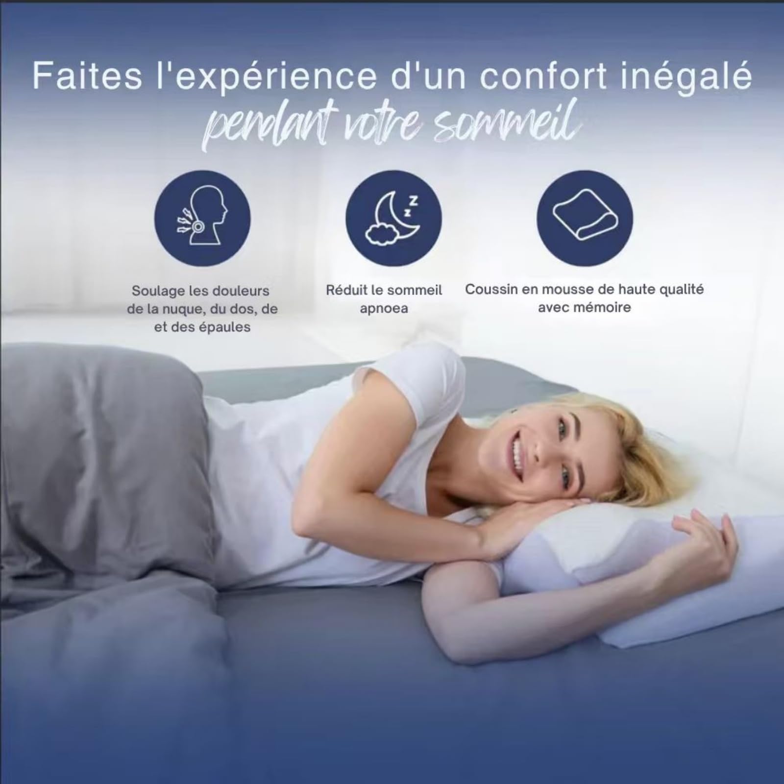 Novéa - Soulagement Cervical，Oreiller en Mousse à mémoire de Forme 2 en 1 Soulage l'inconfort Pendant Le Sommeil et améliore Le Confort Convient à Toutes Les Positions de Sommeil