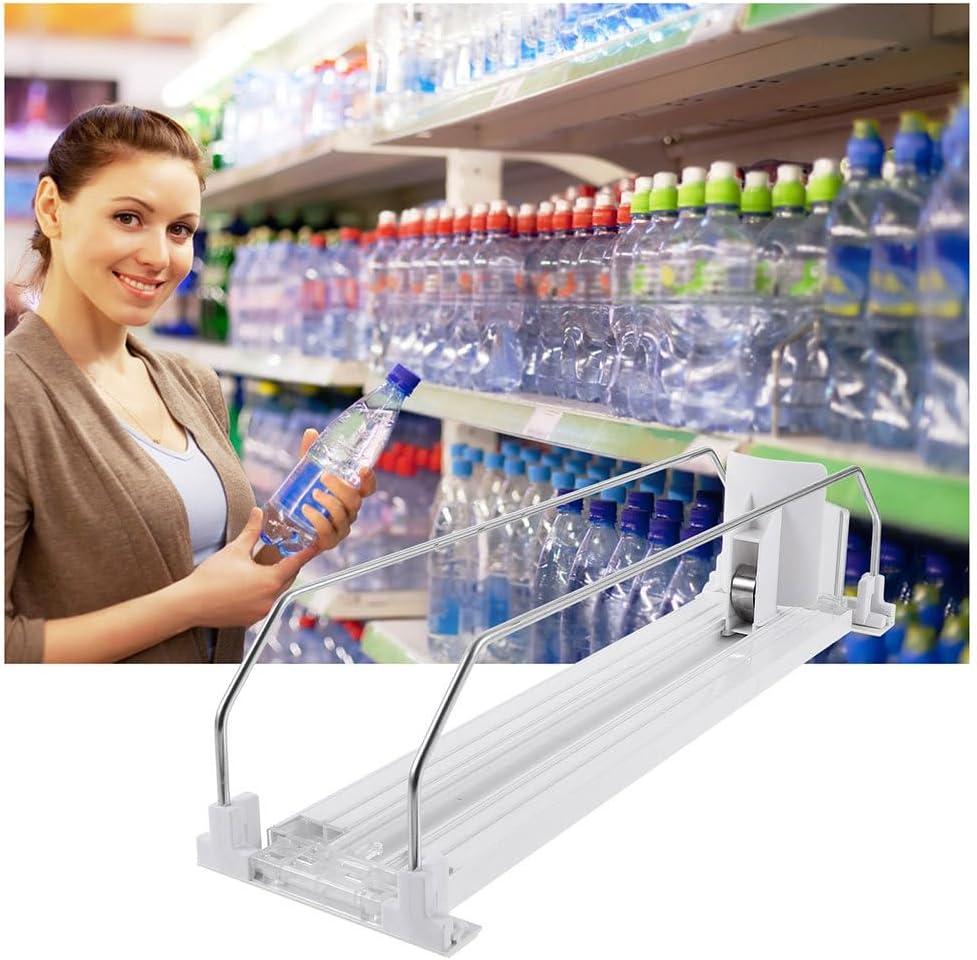 PRETYZOOM Drink can Organizer Self-Pushing Soda can Glide Fridge Drink Pusher for Refrigerator Shelves Automatic Beverage Pusher Dispenser 12.20 X 3.14 X 2.55 in