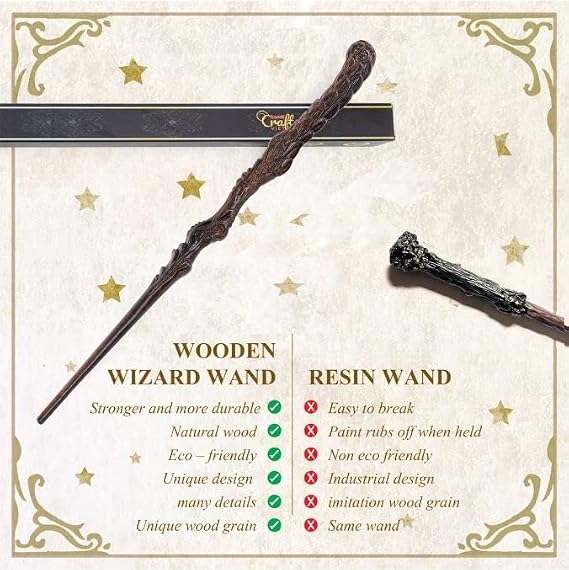 Handicraftviet Phoenix's Tail Wand, Hand Carved Wooden Wizard Wands for Magical Adventure, 15In Wood Wands for Child and Adult, Great Party Costume Accessory for Halloween Cosplay - 1pc