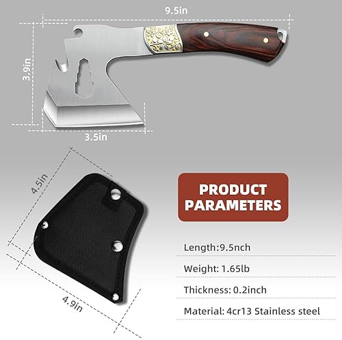 Miniatura 3 de Hacha de camping de acero forjado de alto carbono para cortar carne, hacha para cortar madera, ideal para lanzar hachas, campamento, supervivencia,