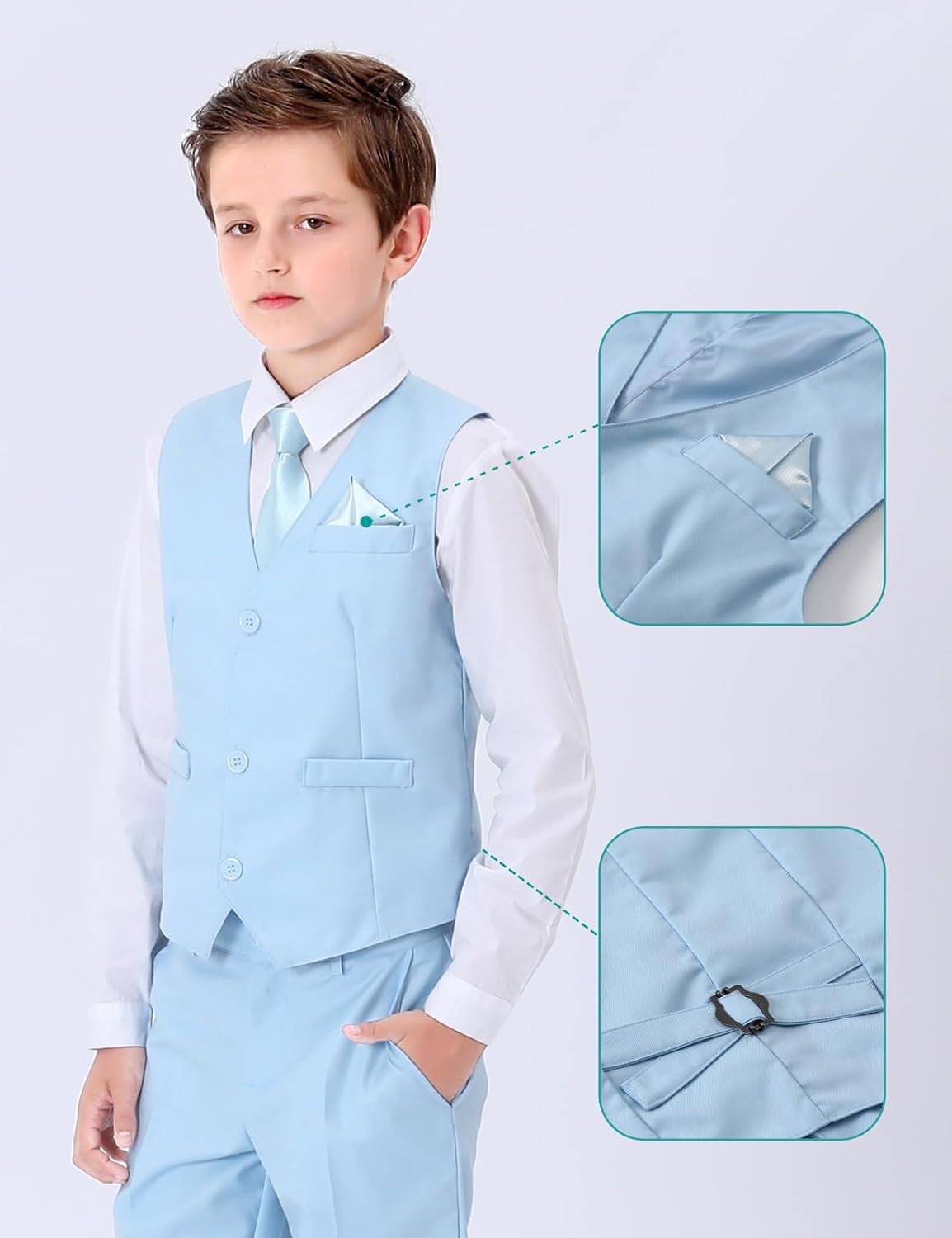 A&J DESIGN Boys Suit Size 16 Easter Tuxedo Formal Wedding Ring Bearer Prom Outfit Light Blue Sky Kid Youth Teen Graduation Slim Fit Homecoming Dress Tux - Image 4