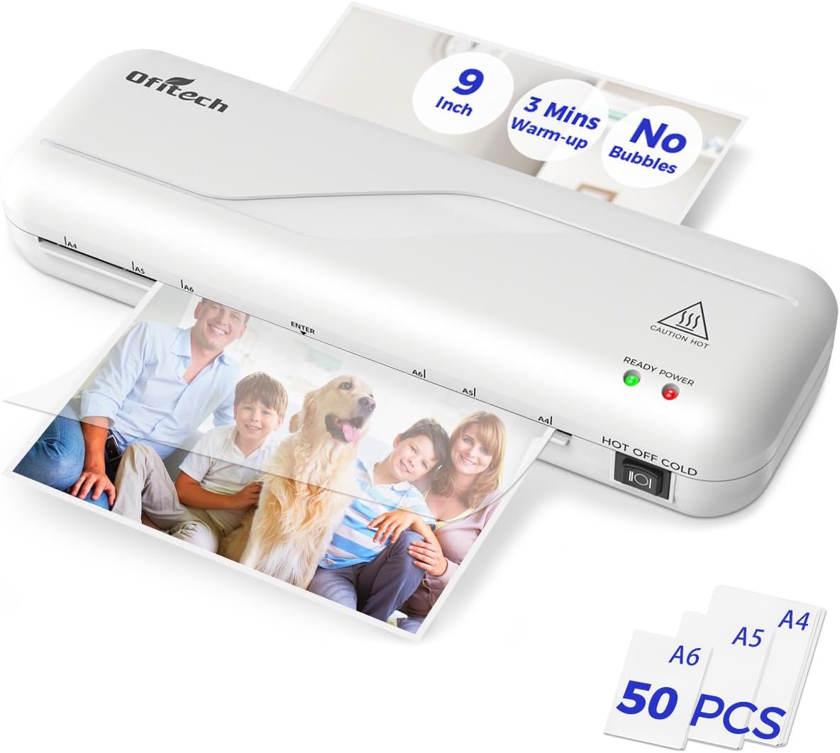 9 Inch Laminator Machine with 50 Laminating Sheets,Cold&Thermal Laminator,3 Min Warm Up,Bubble Free Laminating Machine for Documents,Photos,Certificates,ID Cards-Ideal for Home,School&Office