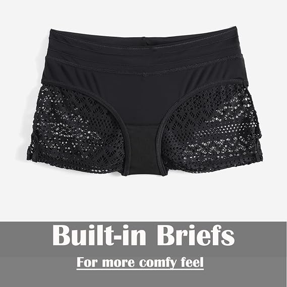 Womens Lace Swim Short Bathing Suit Short Boy Shorts Low Rise Swim Bottoms