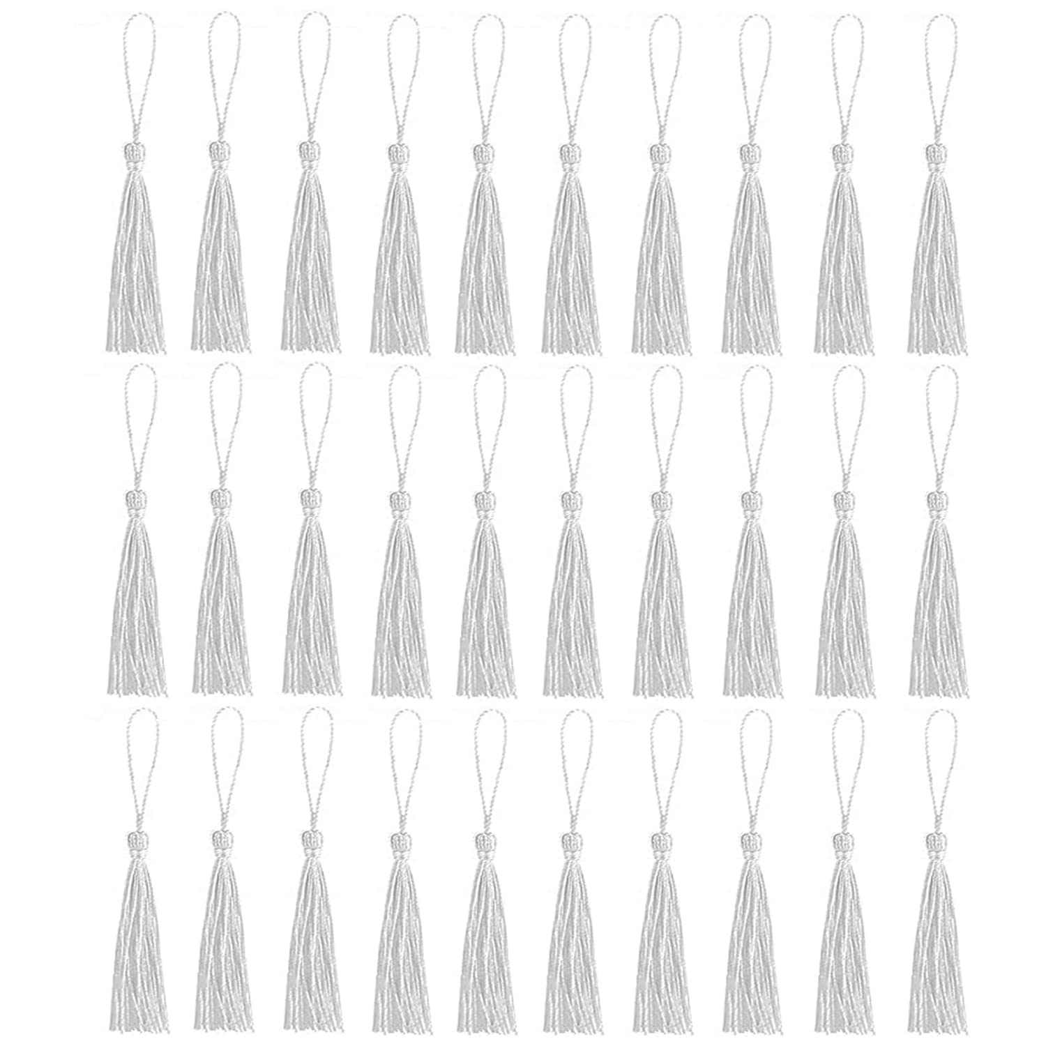 30 PCS Silky Tassels for Bookmark Making - DIY Craft Supplies and Home Decor for Handmade Resin Projects (Silverwhite)