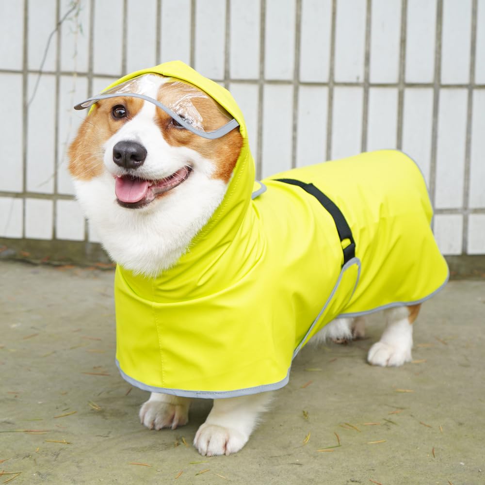 Hunderegenmantel, Verstellbarer, Transparenter Hunde-Regenmantel Mit Kapuze, Glatter Regenumhang, Leichte Welpen-Regenausrüstung, Outdoor-Kleidung Mit Leine