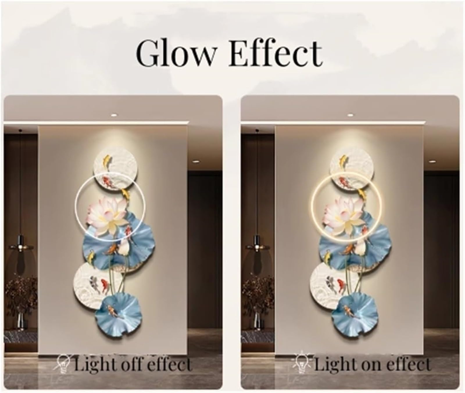 Cuadro Mural con Luces LED, pez Chino y Pintura acrílica, Escultura iluminada para el hogar, Dormitorio, Pasillo y Entrada (Verde, 40 cm de Largo x 90 cm de Ancho)