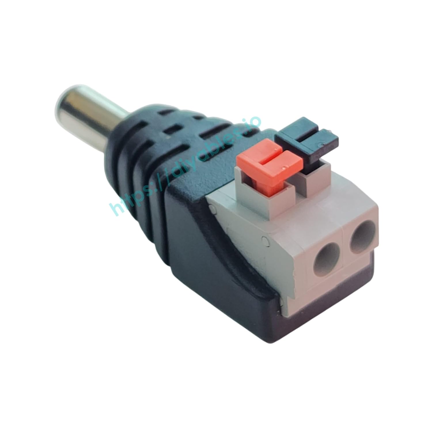 5.5 x 2.1mm Male DC Plug to 2-Pin Spring Terminal Block, Quick Connect Press-Type Adapter, 3–24V, 8A, Pack of 5