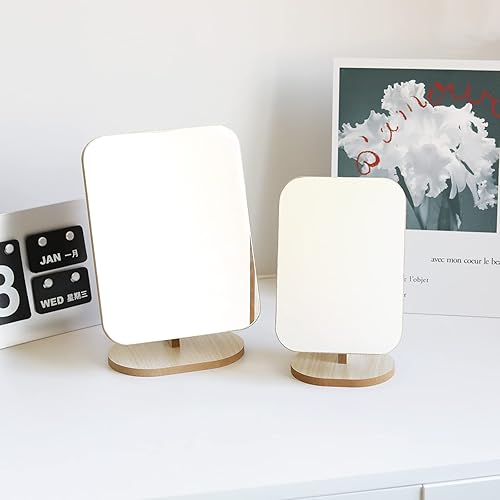 Miniatura 5 de LONGSHENG - SINCE 2001 - Espejo de maquillaje de tocador para escritorio con soporte de madera, rotación de 90 de una sola cara, espejo de mesa