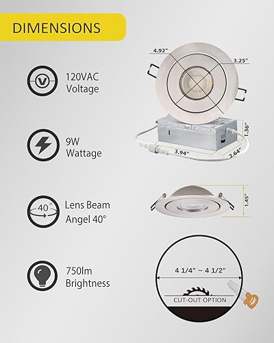 Miniatura 4 de Gimbal LED empotrado de 4 pulgadas, iluminación de 4 pulgadas, paquete de 6 unidades de borde de níquel cepillado sin lata con inclinación de 90 con