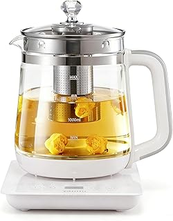 Yalulu 電熱水壺,健康鍋,1.8 公升茶壺,適用於湯,粥,花草茶,不銹鋼底座,玻璃觸控面板