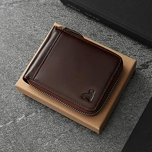 Calfart Slim Zipper Wallets For Men Rfid Leather Mens Bifold Creidt Card Holder Zip Around Wallet With Coin Pocket #TOP6