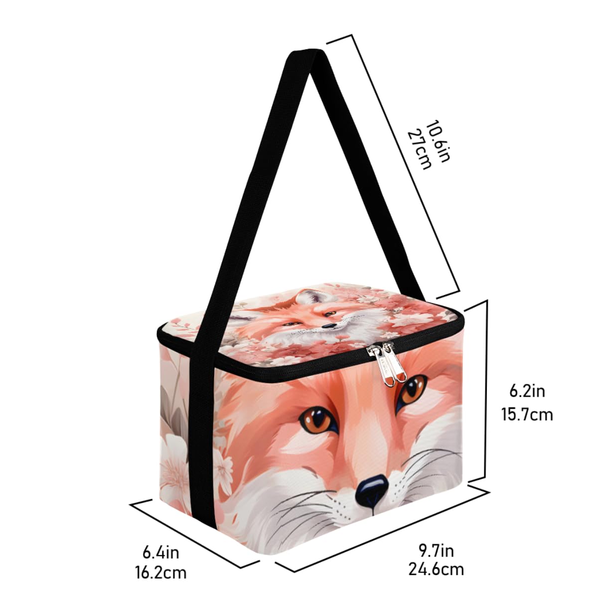 GzLeyigou Lunch Bags for Women Men 9 Cans,Fox Hot & Cold Food Delivery Bag Insulated Grocery Bag Insulated Lunch Box Floral Fox Cooler Bag for Office Work Picnic Beach