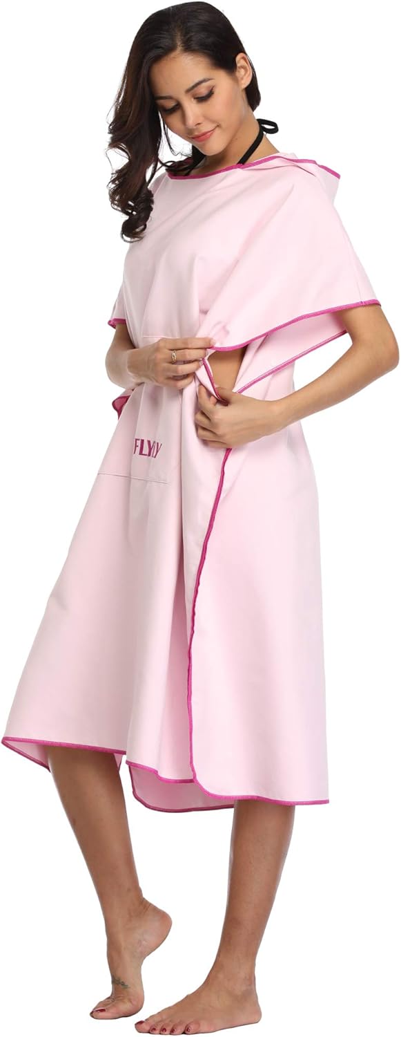 FLYILY Beach Changing Towel Quick-Dry Surf Poncho Robe with Pocket Hooded Wetsuit Adjustable Sleeves Surfing Swimming Bathing(LightPink,L) - Image 5