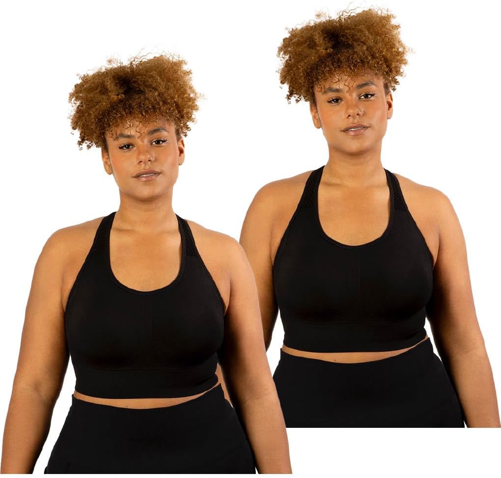 Under Control Plus Size Sport Bras for Women Large Bust Seamless Racerback Padded Yoga Workout Bras Black White Pack 1X-2X-3X