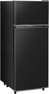 Tehanld 4.4 Cu.Ft Double Door Refrigerator with Freezer, Mini Fridge for Bedroom Office Dorm and Apartment, Small Compact Refrigerators with Wheels, Low Noise, Energy Saving (Black)