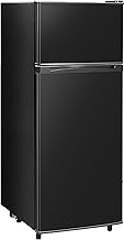 Tehanld 4.4 Cu.Ft Double Door Refrigerator with Freezer, Mini Fridge for Bedroom Office Dorm and Apartment, Small Compact Refrigerators with Wheels, Low Noise, Energy Saving (Black)