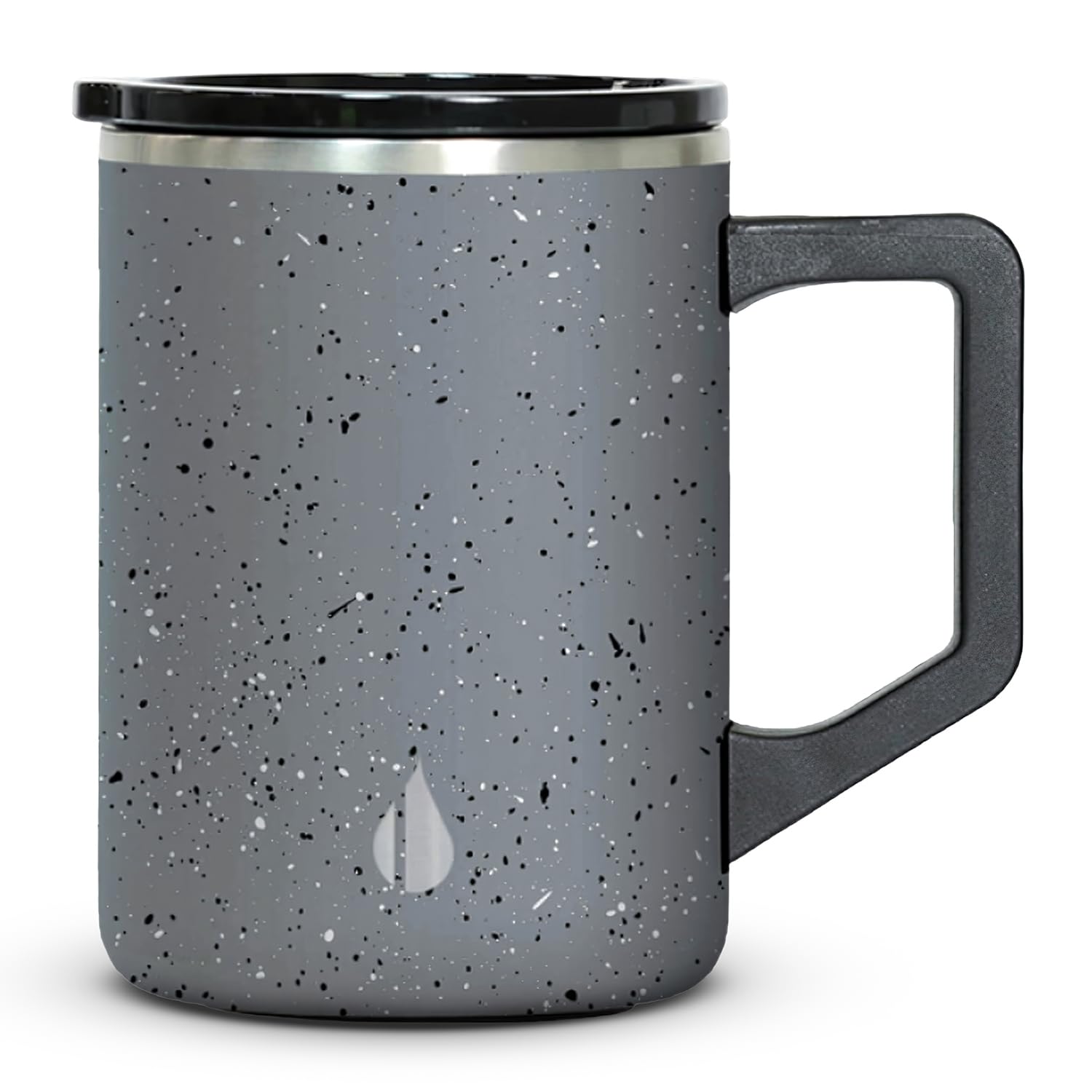 Elemental Insulated Coffee Mug - Triple-Wall Stainless Steel Summit Travel Cup for Hot and Cold Drinks - Thermal Coffee Mug with Lid and Handle for Camping, Office & Travel 16oz - Grey Speckle