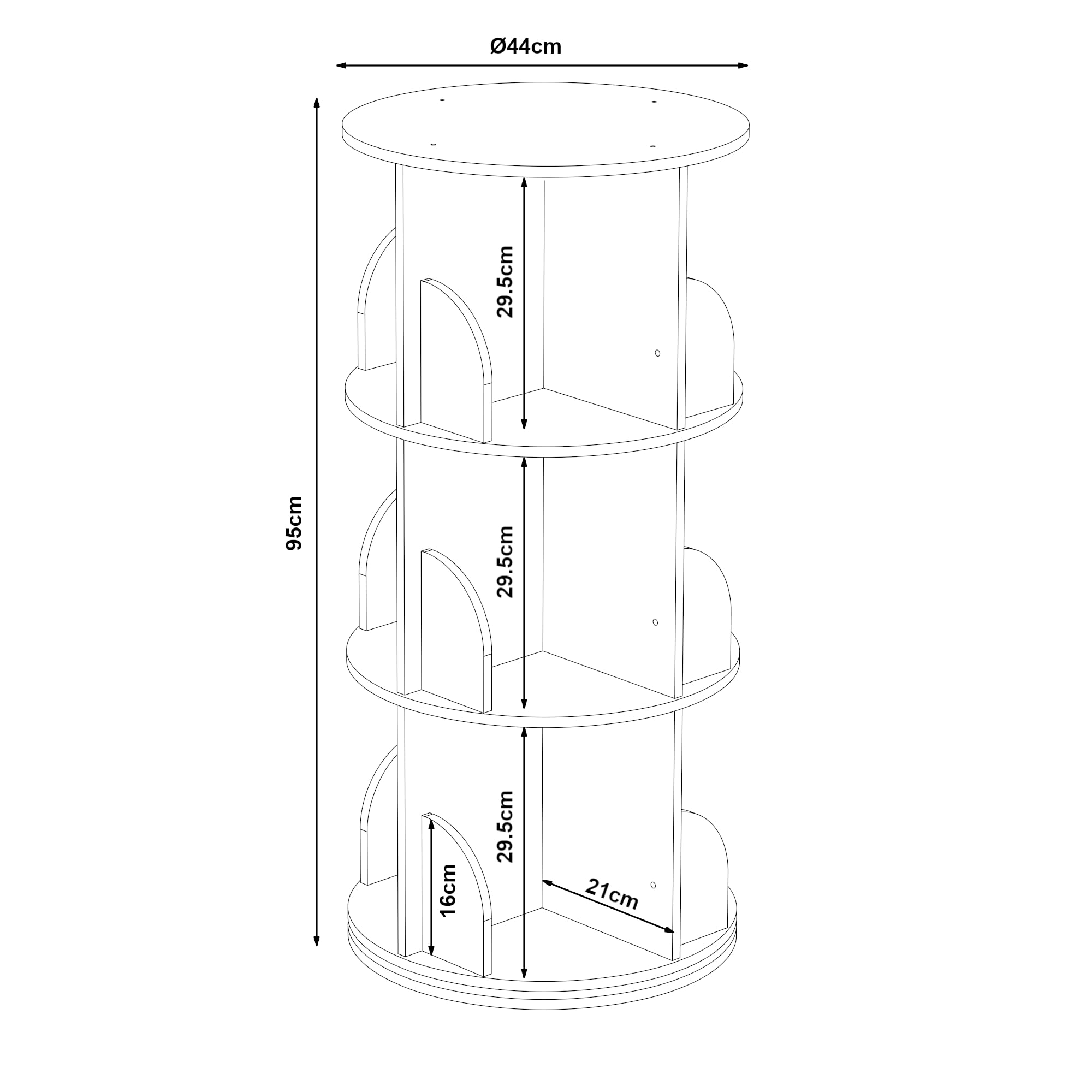 [en.casa] Libreria Girevole per Cameretta a 3 Livelli con Scomparti Aperti Scaffale Rotante per Bambini Mobiletto Espositore Porta Libri in Legno di Pino 95 x Ø44 cm