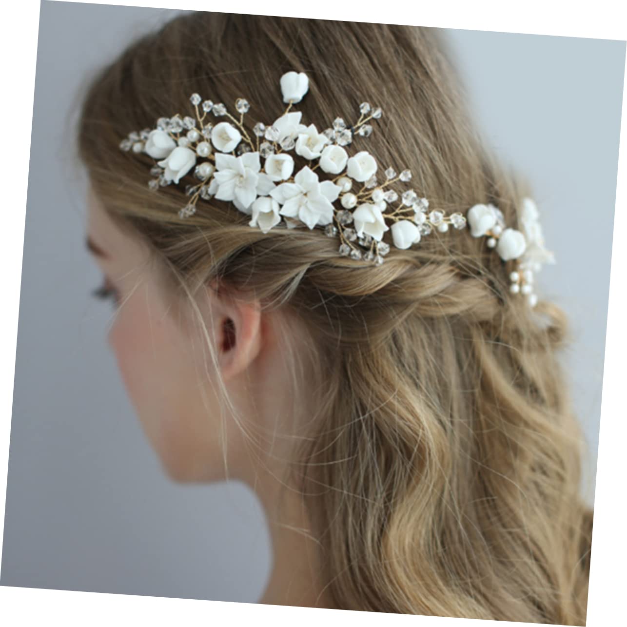 FOMIYES 2pcs Floral Bridal Hair Comb Pearl Crystal Bead Wedding Headpiece for Women for Bridesmaids Half Updo