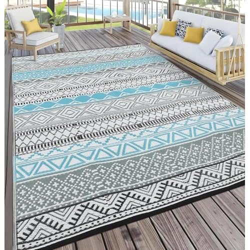 GarveeHome Outdoor Rug 8x10 Reversible Mats, Plastic Straw Rug, Modern Area Rug, Large Floor Mat and Rug for Outdoors, RV, Patio, Backyard, Deck, Picn