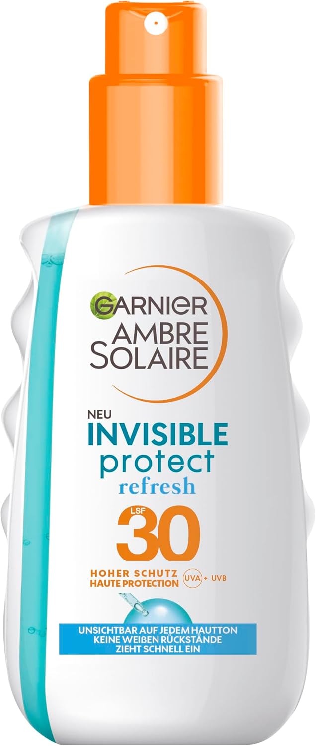 Garnier Ambre Solaire Invisible Protect Refresh, zonnebrandspray met LSF30, onzichtbare en waterdichte zonnemelk met verkoelend effect, 1 x 200 ml