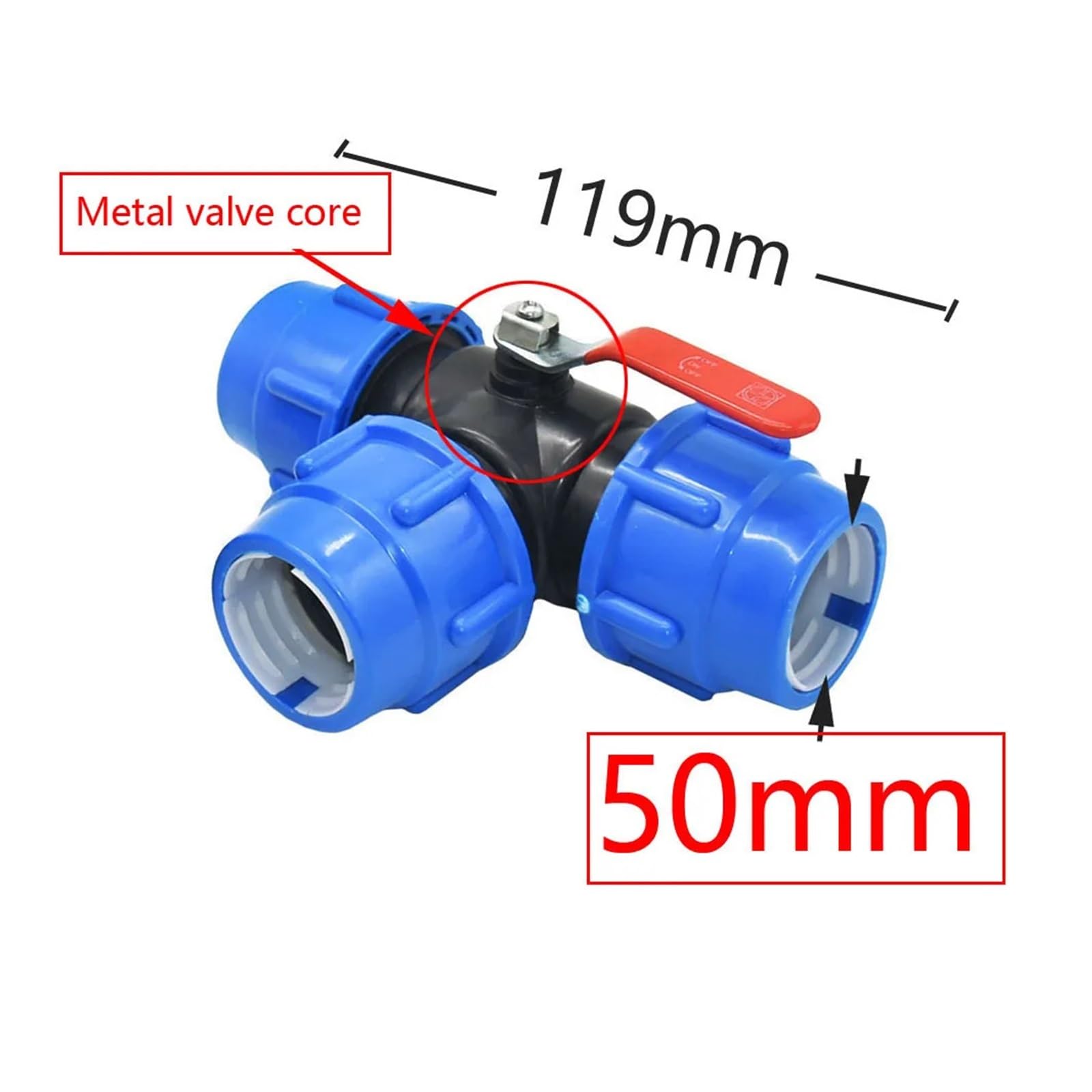 Raccordi per tubi a doppia uscita, Raccordo rapido a 3 vie for tubo in PE, rubinetto da giardino in plastica, dimensioni multiple(40mm,40MM)