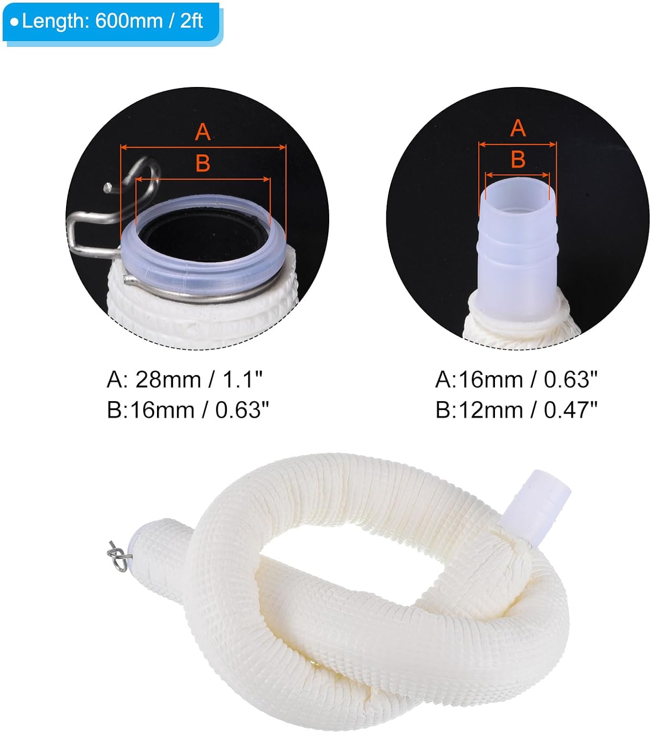 PATIKIL 2ft Drain Hose, 2 Pack Flexible Air Conditioner Water Pipe PVC Insulated Universal Tube for AC HVAC Indoor Internal Unit