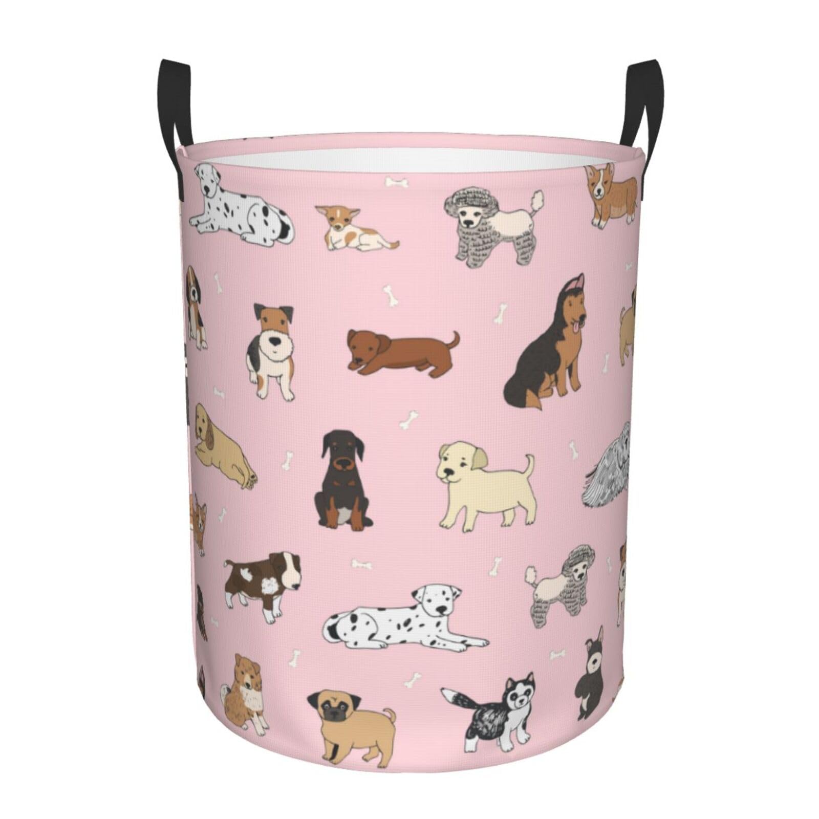 Gbuzozie Cute Dogs Animals Round Laundry Hamper Cartoon Dog Pets Storage Basket Toys Clothes Organizer Bin For Home Bathroom Bedroom Dorm Nursery, 62l