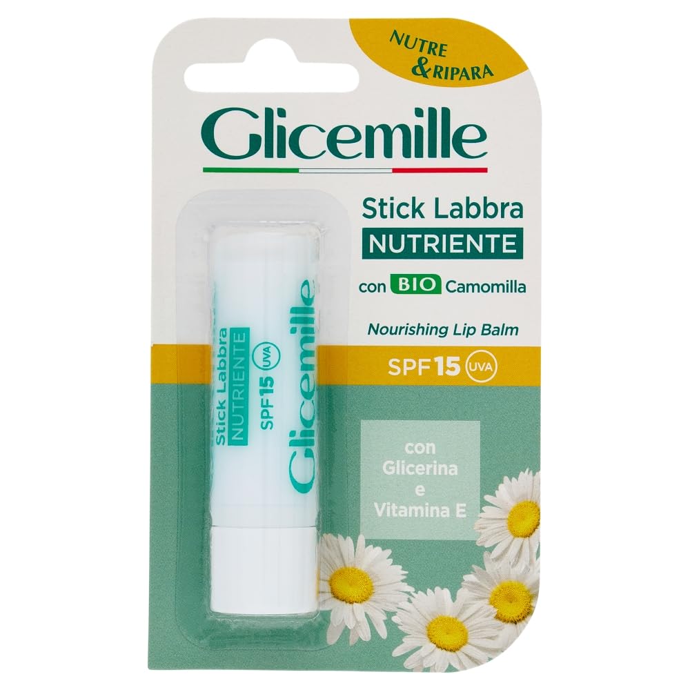 GLICEMILLE | Stick Labbra Nutriente, SPF 15, con BIO Camomilla, Glicerina e Vitamina E, 5,5ml