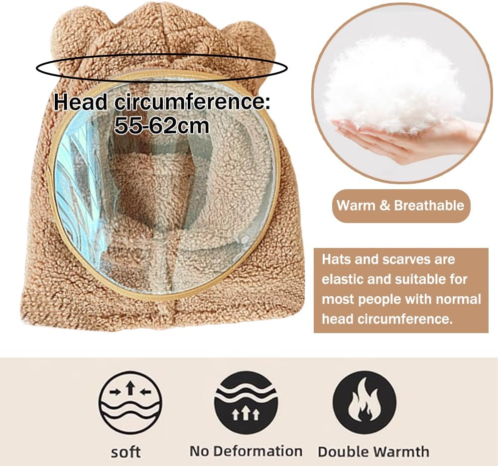 OULIGET One Piece Windproof Scarf Hat with Detachable Mask,3 in 1 Winter Plush Collar Hat Ear Protection,Ski Cycling Mask