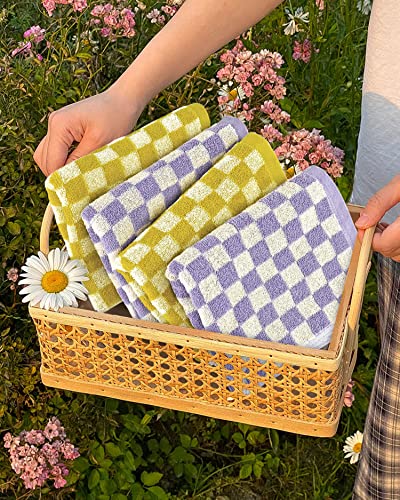 Checkered Hand Towel Set, Soft Quick Dry Bathroom Hand Towels 2 Colors 4 Pack, Retro And Cute Towels For The Whole Family #TOP2