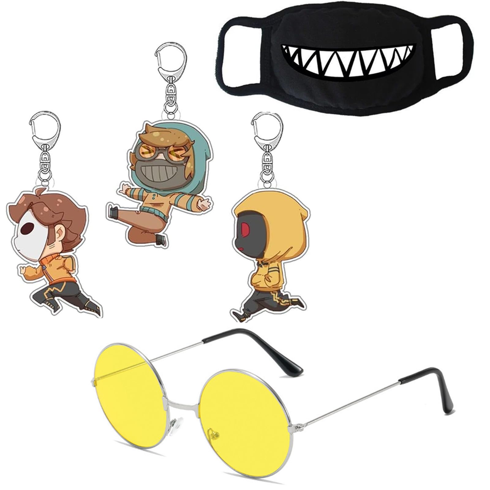 JinYu Ticci T. Keychain set Yellow Glasses & Mask Cosplay Props Accessories for Fans