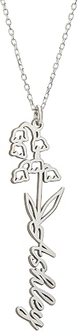 Handcrafted Sterling Silver Name Necklace with Birth Month Flower, Personalized 