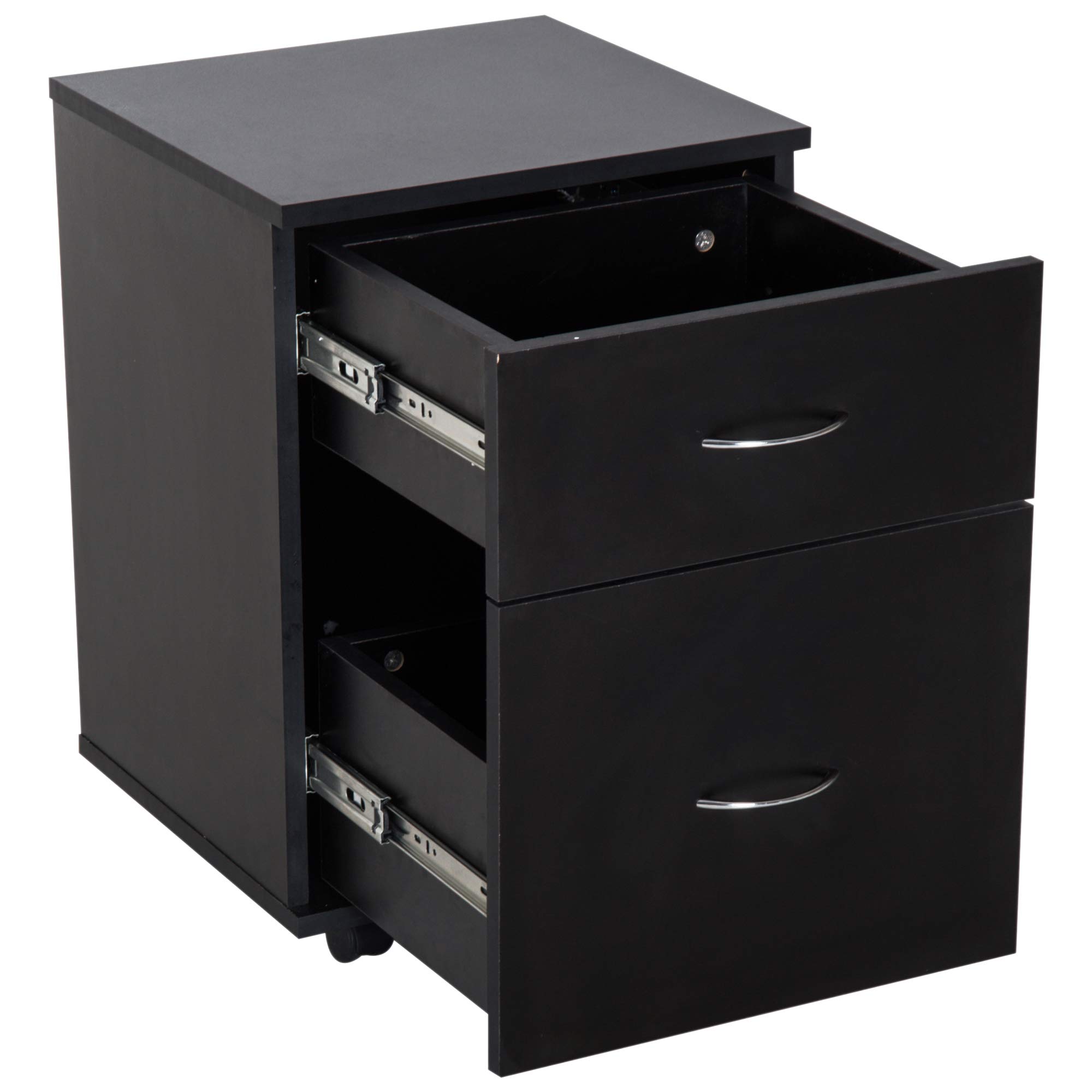 HOMCOM Cajonera de Oficina y Hogar Tipo Archivador de Madera Móvil con Ruedas y 2 Cajones 41x39x58cm Negro