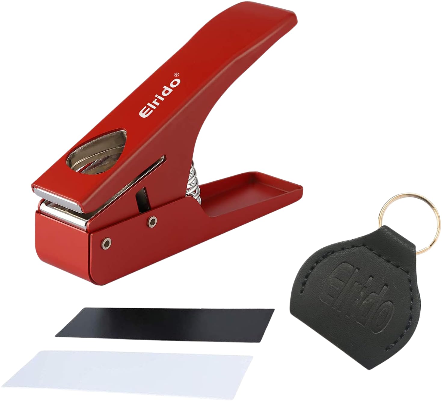 Elrido DIY Guitar Picks Punch Pick Maker to Make Your Endless Guitar Picks Puncher Tool Kit, 2 Pick Strips Sheet, Leather Key Chain Picks Holder - Guitar Picks Punch Tool Guitar Picks Cutter (Red)